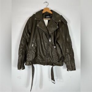 Zara Dirty Brown Oversized  Leather Jacket